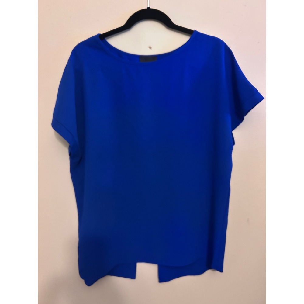 Lumiere Split Back Blouse Womens Large Blue‎ Excellent Short Sleeve Scoop Neck
